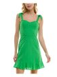 BCX DRESS Womens Green Zippered Ruffled Smocked Back Bow Accents Lined Sleeveless Sweetheart Neckline Mini Party Fit + Flare Dress Discount