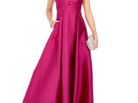 ADRIANNA PAPELL Womens Zippered Short Sleeve Off Shoulder Maxi Formal Fit + Flare Dress Fashion