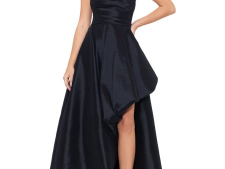 BLONDIE NITES Womens Black Pleated Zippered Boned Bodice Hi-lo Hem Lined Sleeveless Strapless Full-Length Prom Gown Dress For Sale