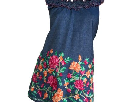 top con cuello encauchado   azul flores 14 For Cheap