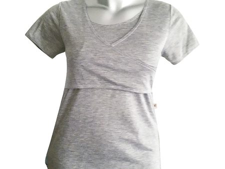 camiseta cuello en v cruzada gris xs For Cheap